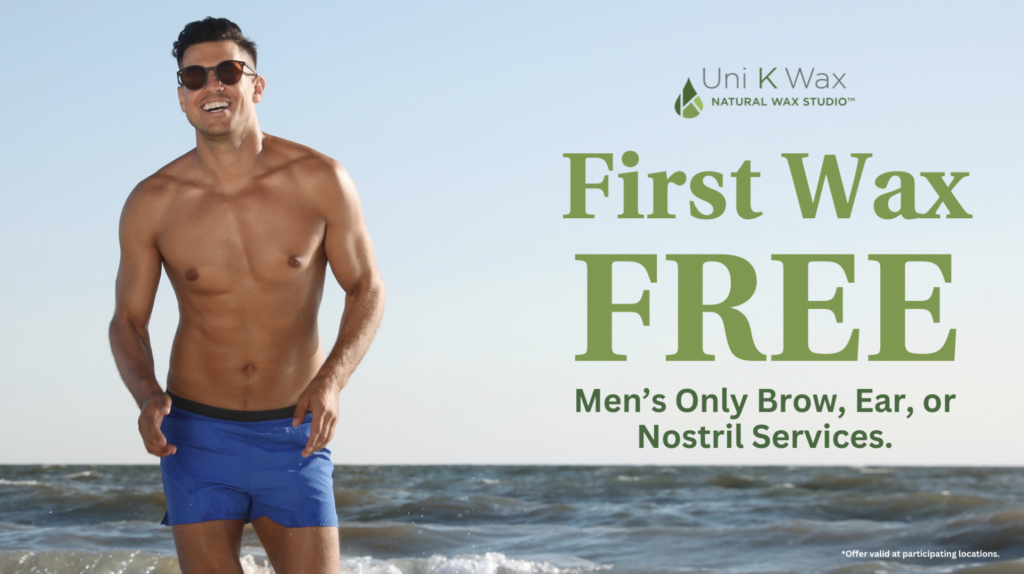 Men's first wax free; beach background