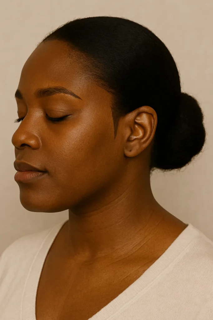 Person with closed eyes in profile view